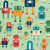 Seamless pattern with colorful funny robots N2