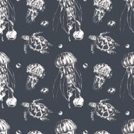 Seamless pattern with jellyfish and turtles N5