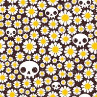 Camomile and skull seamless pattern