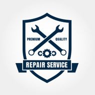 Vintage style car repair service shield label Vector logo design N3