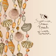 Illustration with jewelry of seashell and beads