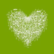 White floral heart shape on green N2