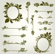 Vector set of vintage design elements with flowers