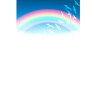 Vector Rainbow and Sky Illustration with Flying Birds