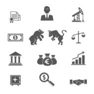 Set of black and white financial stock icons
