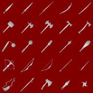 Vector set of 25 silver medieval weapon icons