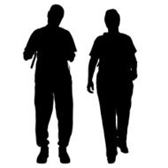 Vector silhouette of a people with backpack N2