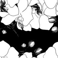 seamless pattern with black and white vector background - orchids