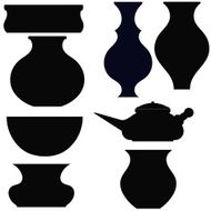 Set of black silhouettes pots