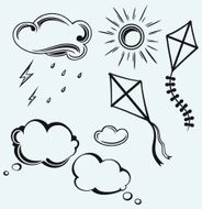 Speech bubbles Clouds and thunderstorm with rain