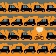 Label or poster with bicycle and traffic