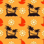 Seamless pattern with coconut palm trees yacht sun N3