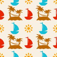 Seamless pattern with coconut palm trees yacht sun N4