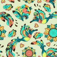 Colorful pattern with bird Phoenix and sunflower N4