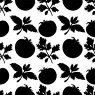 Seamless pattern with silhouettes tomato and leafs N5