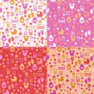 Set of color seamless patterns baby icons N2