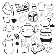 Tea and sweets vector black white objects N2