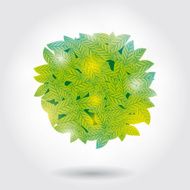 Summer Bubble for speech with Green leaves on white background