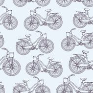 Seamless pattern with outline vintage bicycles N2
