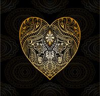 Golden heart on black background detailed lace pattern N2