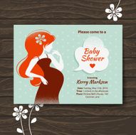 Vintage baby shower invitation with beautiful pregnant woman N4