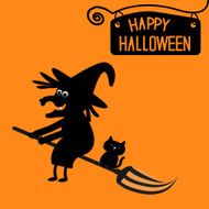 Happy Halloween witch and cat card N2