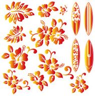 hibiscus and a surfboard