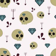 Seamless vector pattern with skulls arrows and diamonds