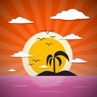 Sunset Ocean Background with Palm