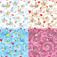 seamless birds and hearts