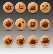 Set of wooden buttons Tea theme Vector N2