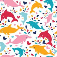 Fun colorful dolphins seamless pattern background N2