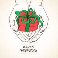 Illustration with human hands holding a gift N2
