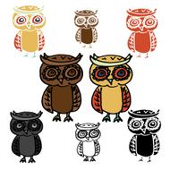 Cartoon Owl with Variations - Stencil silhouette and Colored Versions N11