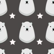 Vector seamless pattern with white bears and stars