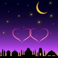 Vector oriental town night scene