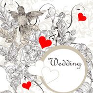 Elegant vector wedding invitation card with roses and bird