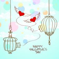 Valentine&#039;s greeting card with concept hearts and cage