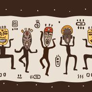 Dancing figures wearing African masks N2