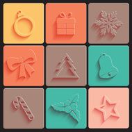 Christmas decorative symbols set Flat vector seasonal icons