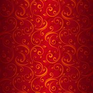 Seamless gold floral pattern on red Vector illustration