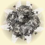 Vintage floral background of roses butterflies hand-drawing Vector illustration