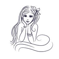 silhouette of a young girl with long hair N2