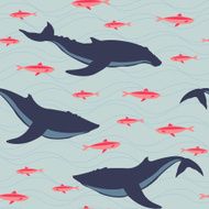 Whales and red fishes pattern