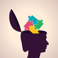 Thinking concept-Human head with colorful puzzle pieces
