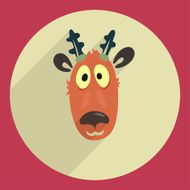 Flat design cartoon head of a deer Icon Greeting Card