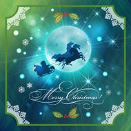 Santa Riding Sleigh in Christmas Night Background