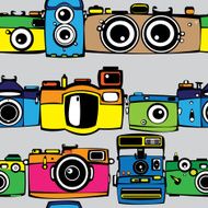 vintage multicolor film photo cameras seamless pattern