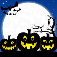 halloween background with pumpkins full moon and bats N2
