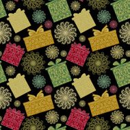 Holiday seamless pattern with snowflakes and gift boxes